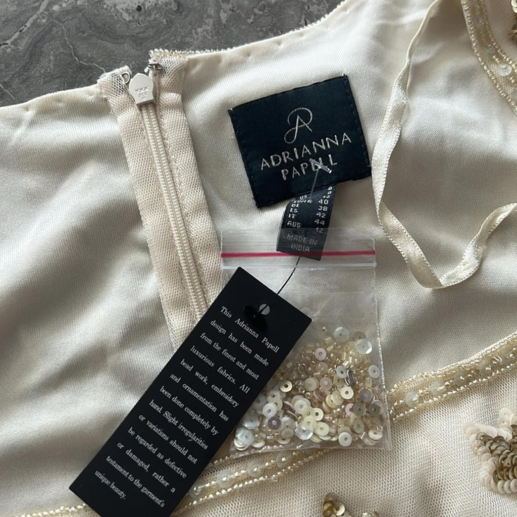 NWT Adrianna Papell Beaded Long Dress, Sand Shell Size 8 New w/Tag Retail $279