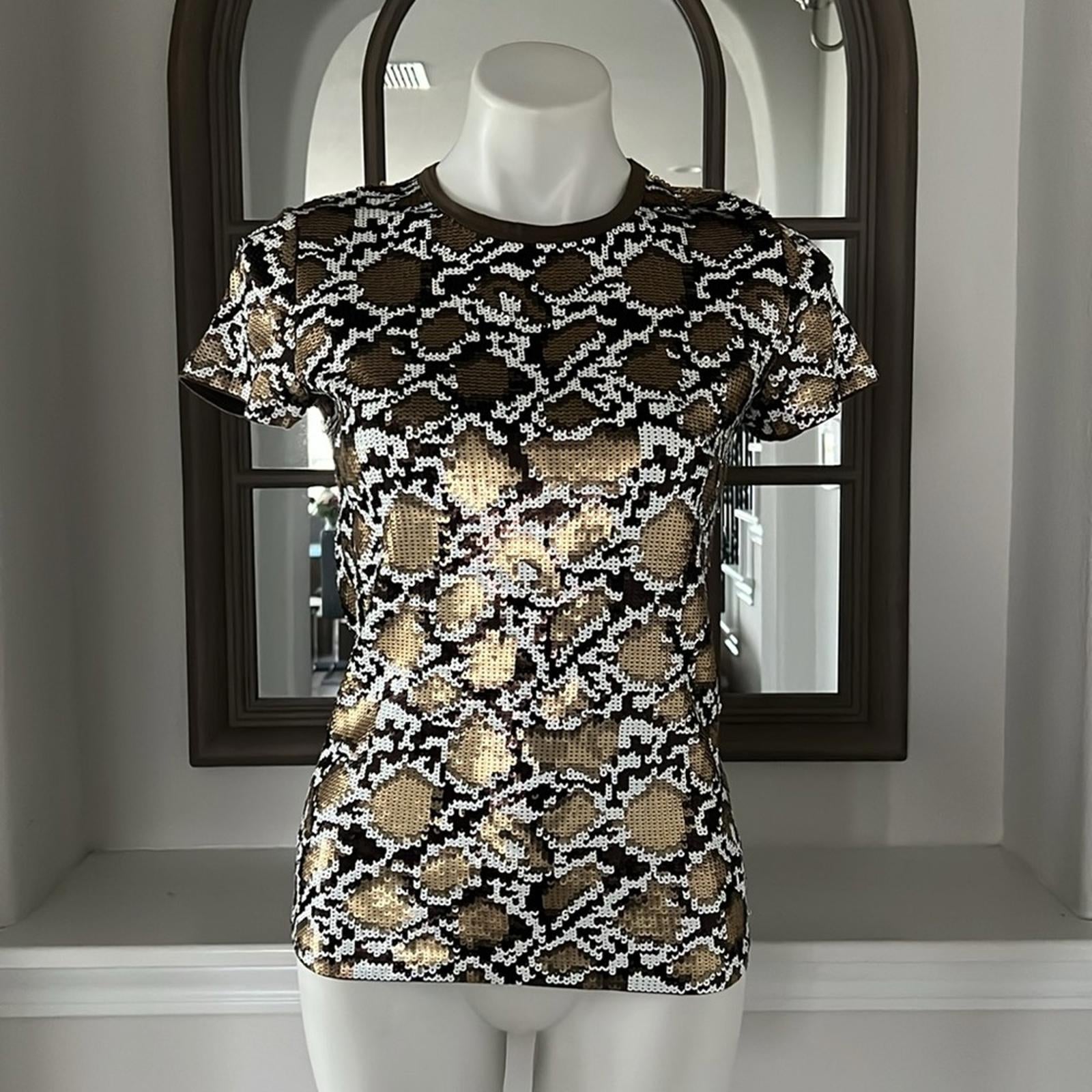 NEW Michael Kors Sequined Animal Print Top, Crewneck, Size S