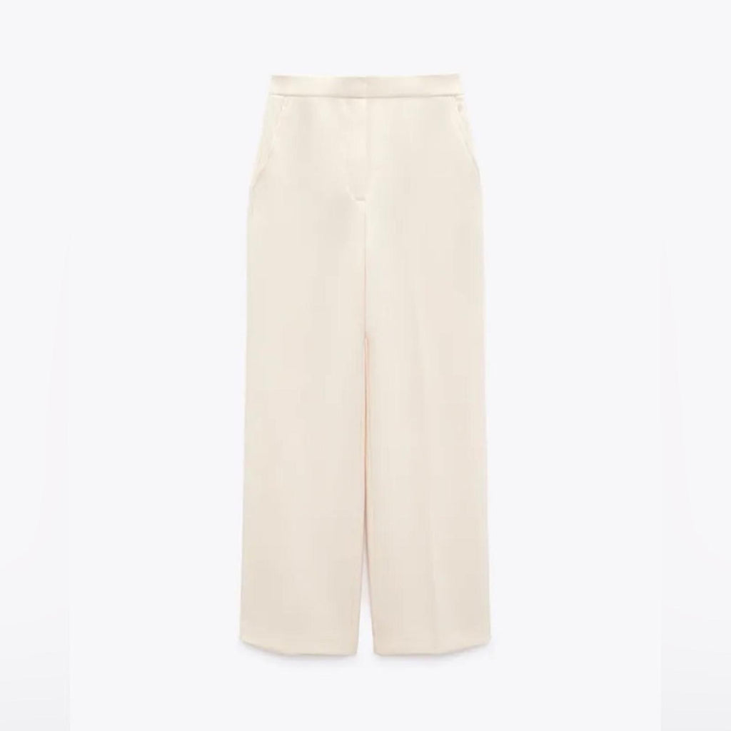 ZARA High-Waisted Wide Leg Pants, Cream White Size XL New w/Tag $89.90