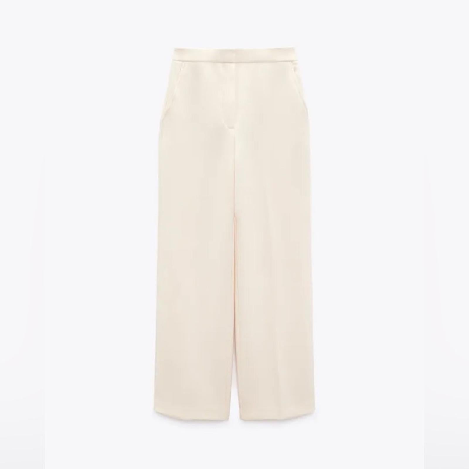 ZARA High-Waisted Wide Leg Pants, Cream White Size XL New w/Tag $89.90