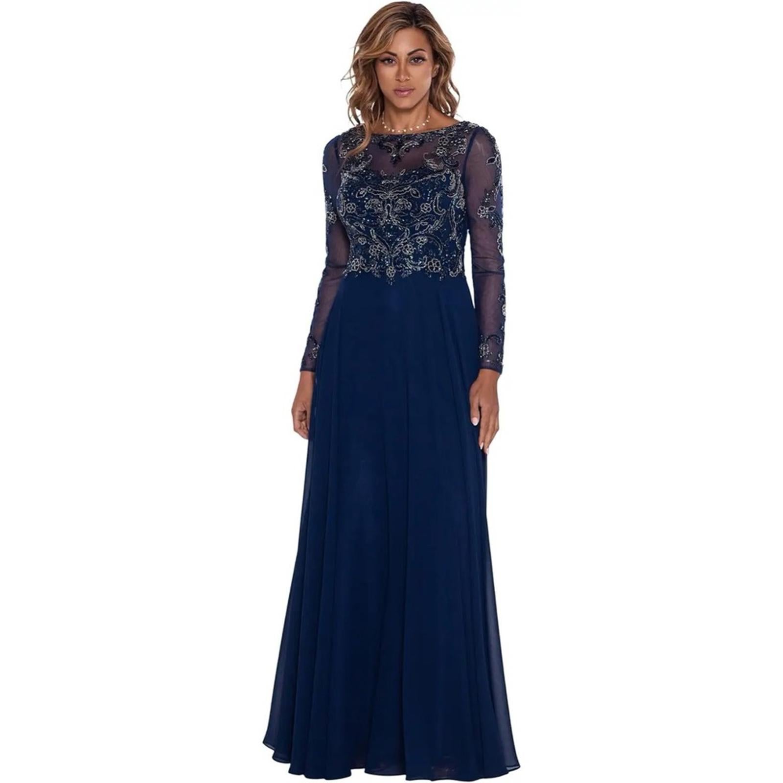 XSCAPE Long Sleeve Long Chiffon Skirt with Bead Top, Size 14 New w/Tag