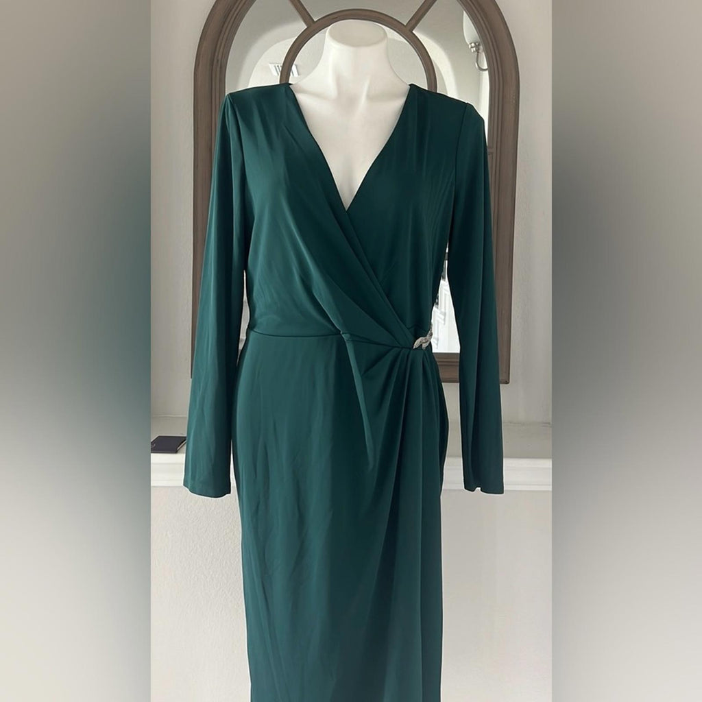 Lauren Ralph Lauren Jersey Surplice Cocktail Dress in  Green, Size 14, New w/Tag
