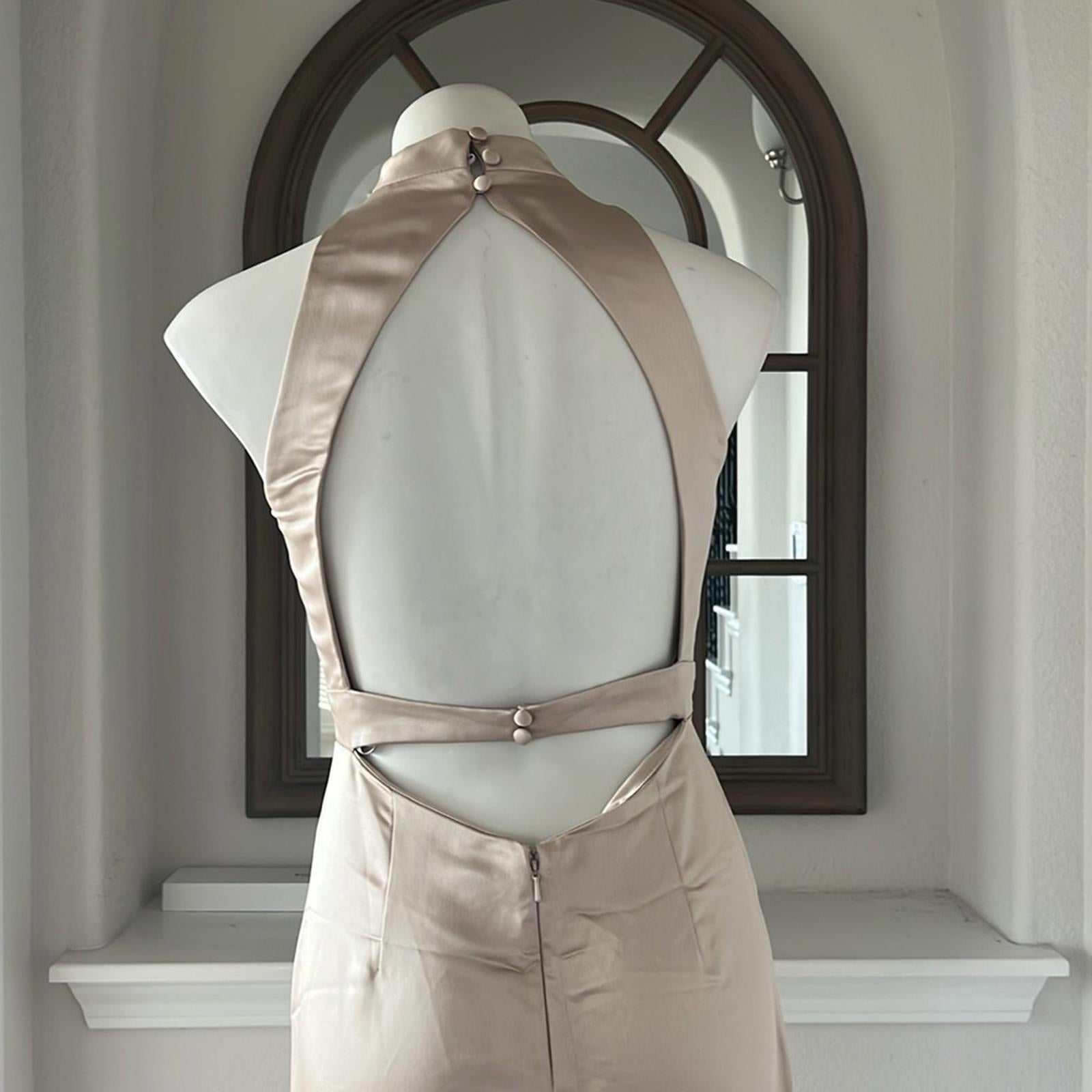 NEW Lovely High Neck Backless Maxi Dress With Slim Belt, Champagne Size 2, $242