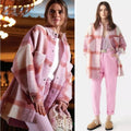 NWT IRO Lemina Check Plaid Oversized Shacket Jacket, Mixed Pink Size 34/XS $435