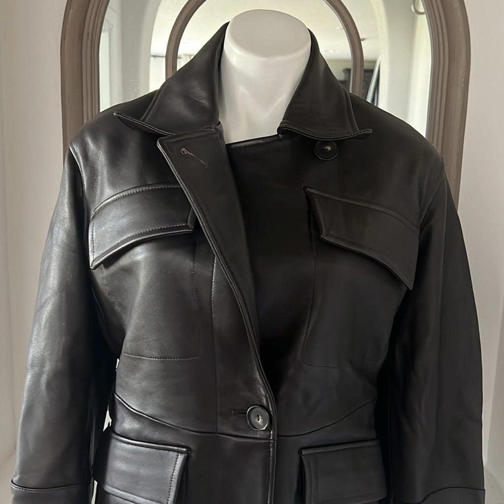 Vince 100% Lamb Leather Safari Jacket in Brown, Size M New w/Tag Retail $1495
