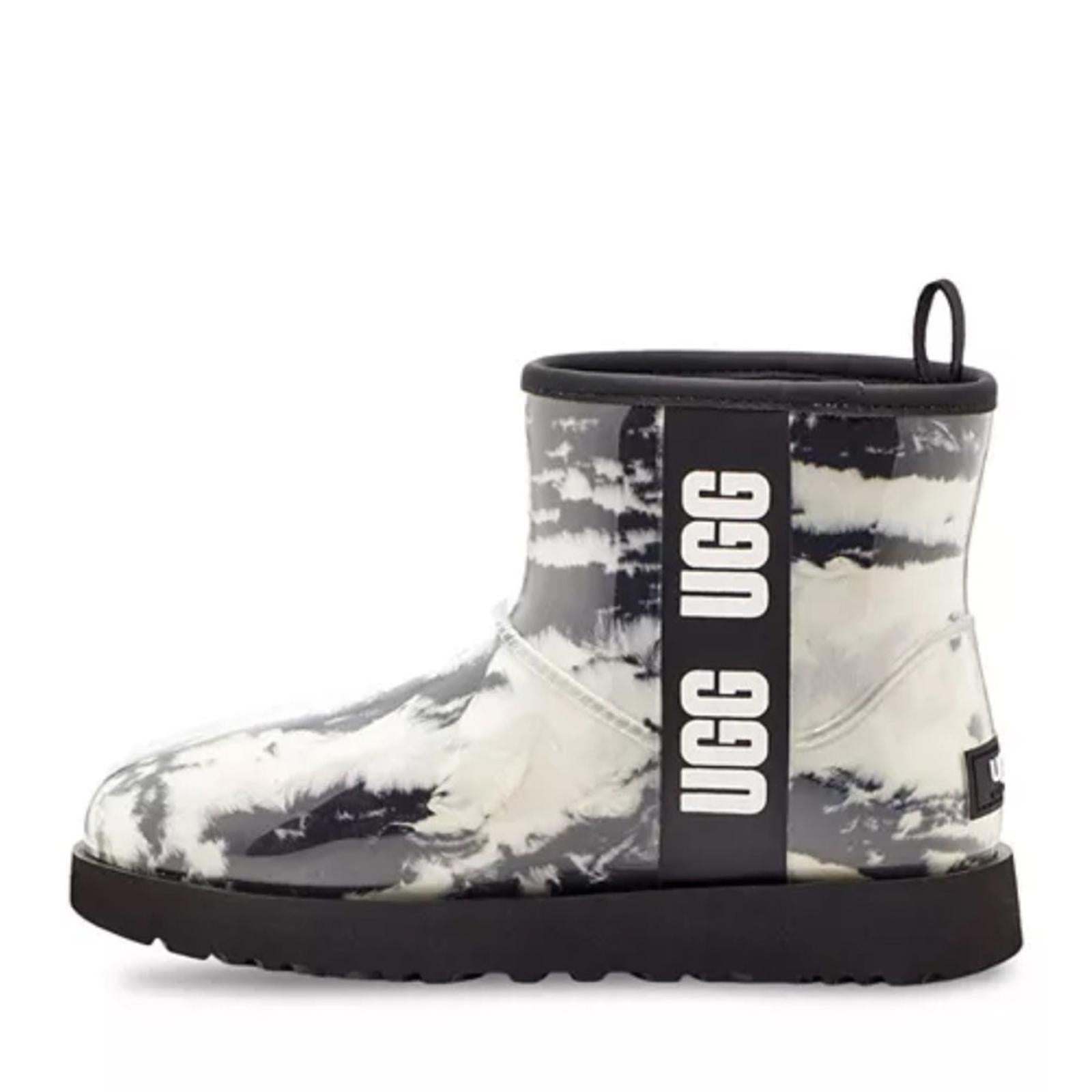 UGG Women's Classic Clear Marble Booties in White/Black, NWT, Size 7