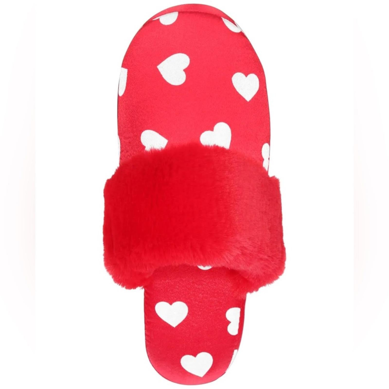INC Hearts Faux-Fur-Trim Slippers in Red/White Size XL(11-12) New w/Tag