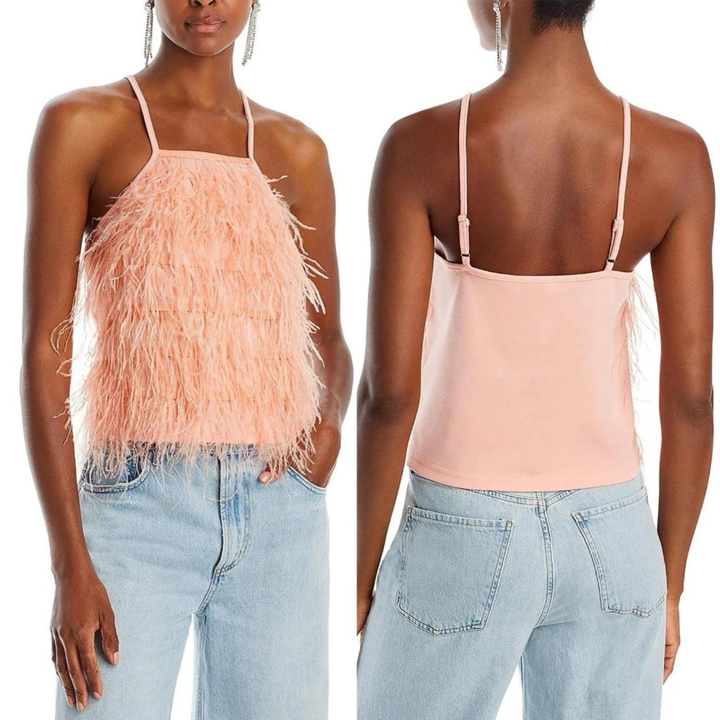 Lucy Paris Aida Feather Top, Peach Size S New w/Tag