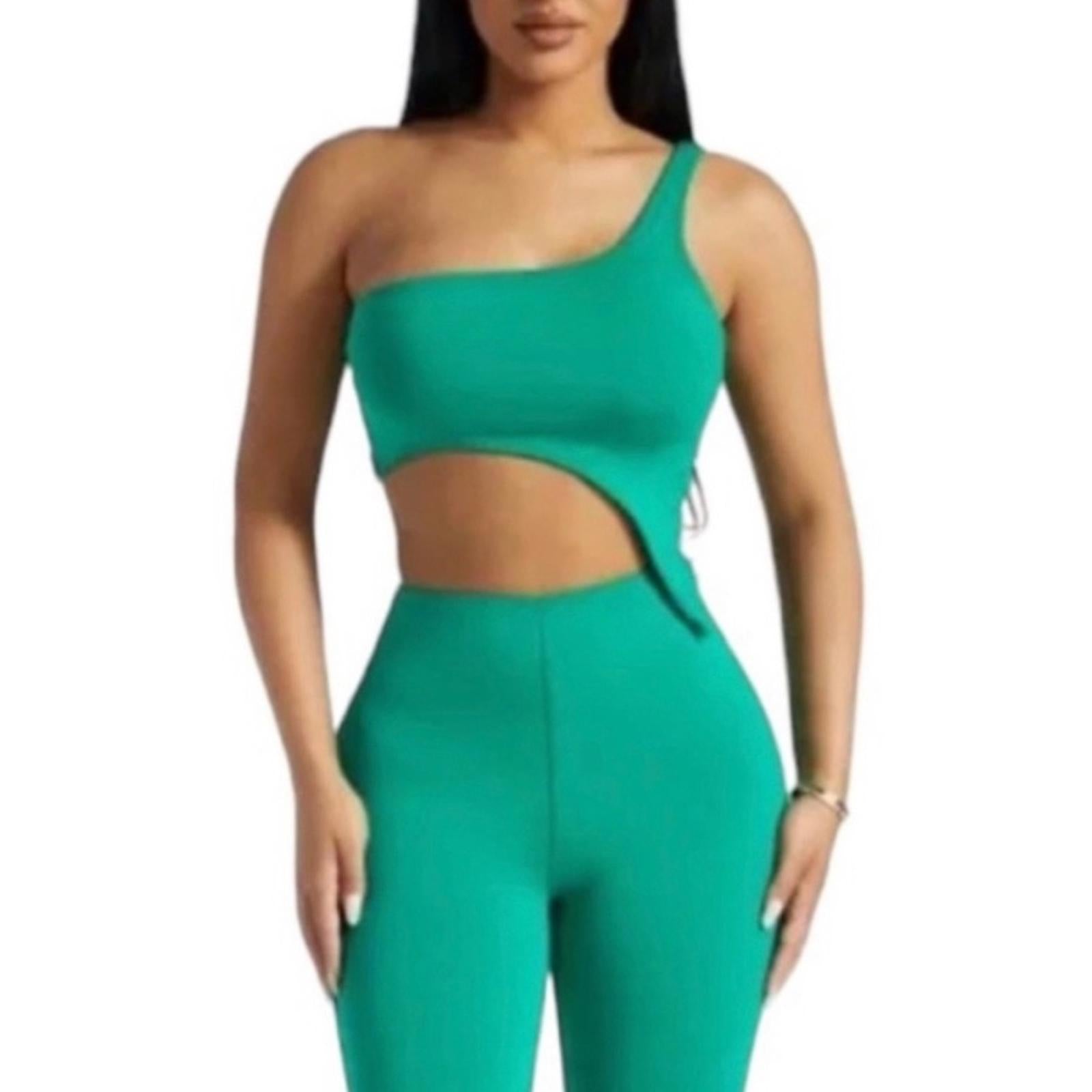 Naked Wardrobe Smooth Side Asymmetric Cropped Top in Kelly Green, NWT, Size XL