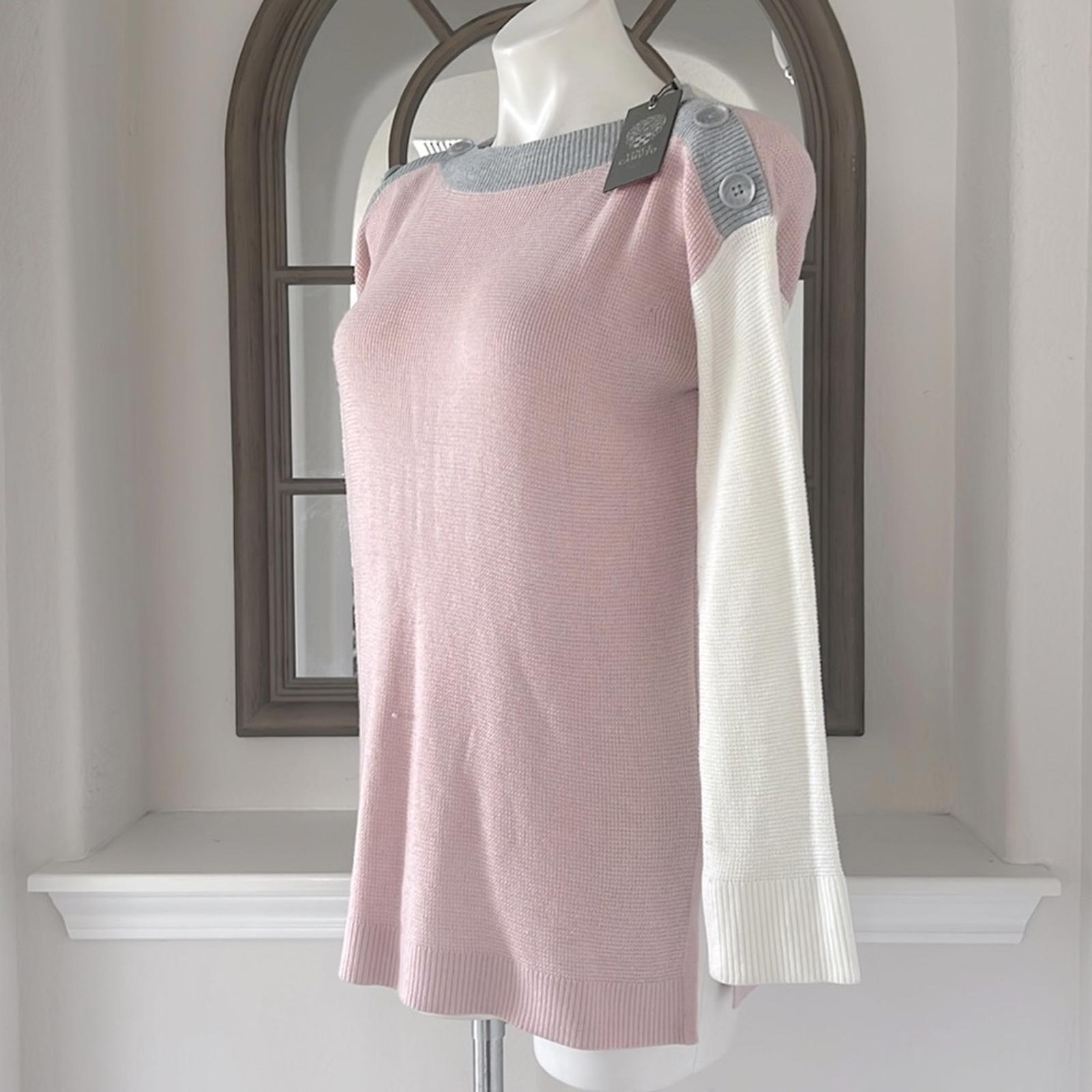 NEW Vince Camuto Button Detail Slitted Sides ColorBlock Sweater Soft Pink Size S