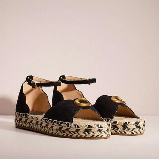 Coach Women's Dillon Espadrille Sandals in Black, Size 11 New in Box