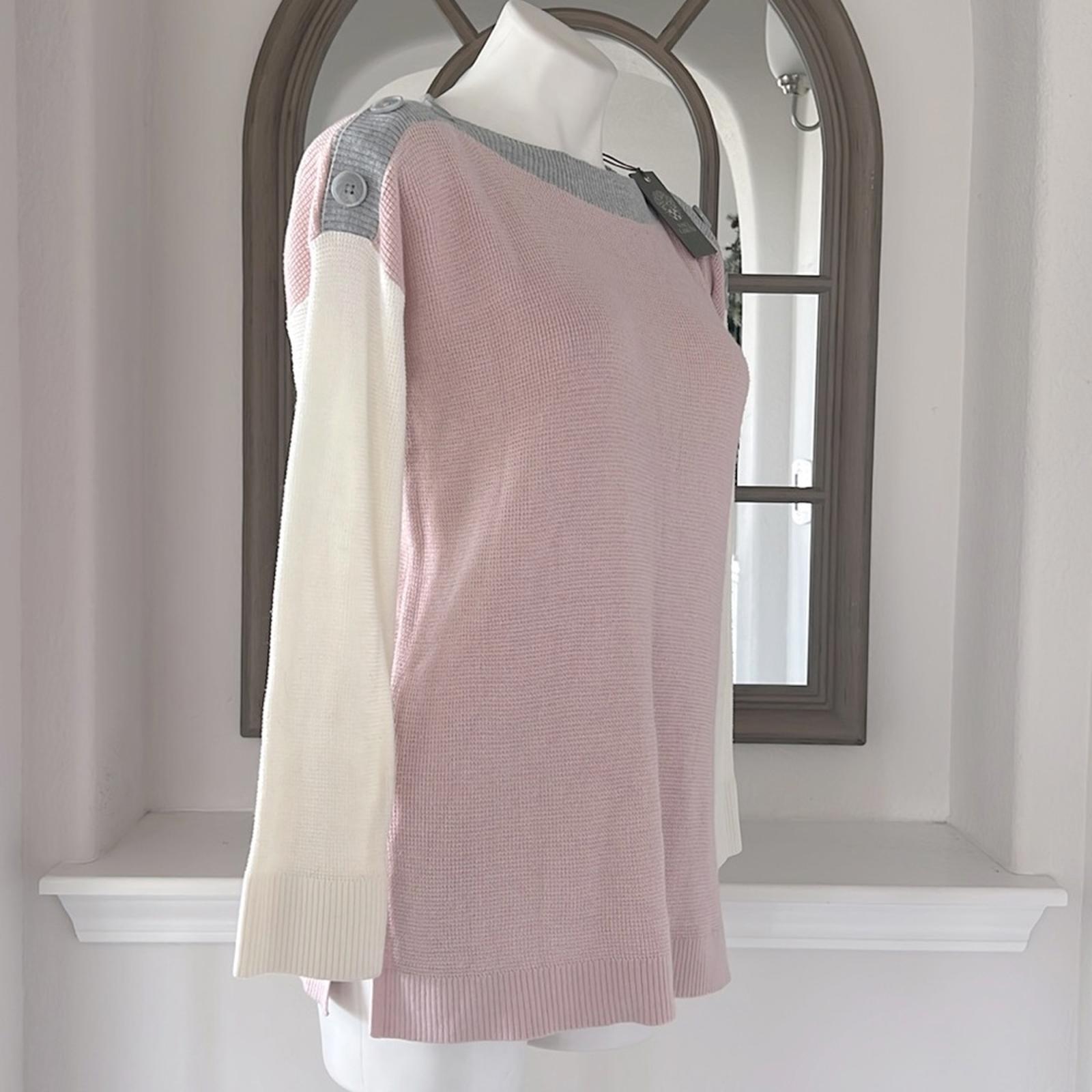 NEW Vince Camuto Button Detail Slitted Sides ColorBlock Sweater Soft Pink Size S