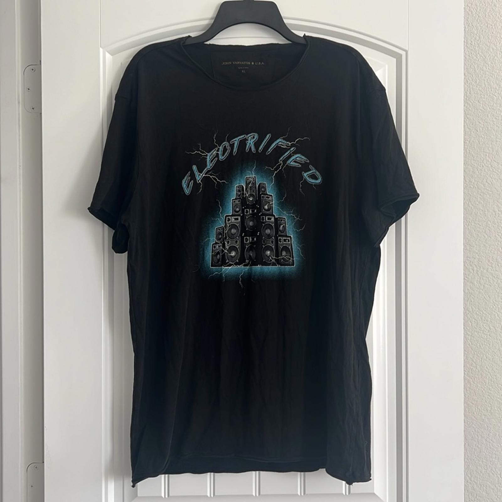 John Varvatos Electrified Vintage Crew Neck Tee in Black, Size XL New w/Tag