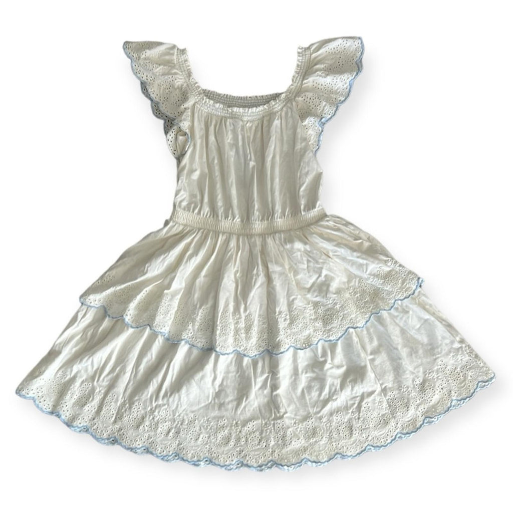 Polo Ralph Lauren Eyelet Tiered Jersey Fit & Flare Dress White Size 16 New w/Tag