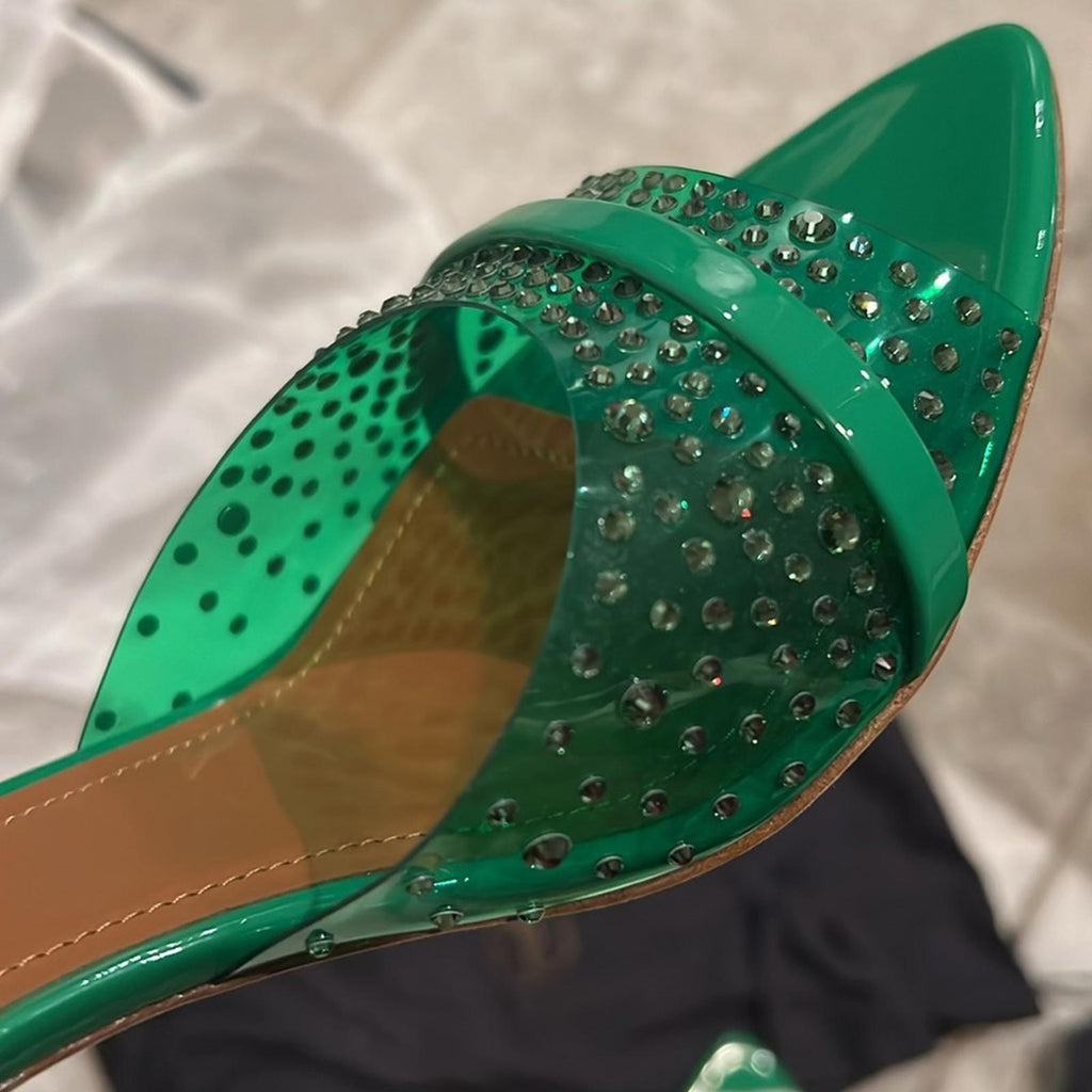 Malone Souliers Julia Embellished High Heel Mules Green Size 40 NEW Retail $1579