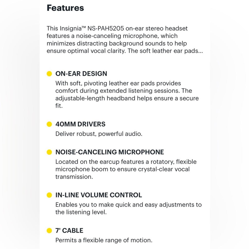 NEW Insignia On-Ear Stereo Headset in Black