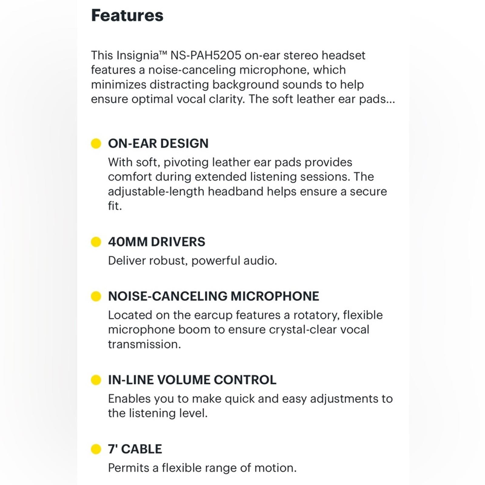 NEW Insignia On-Ear Stereo Headset in Black