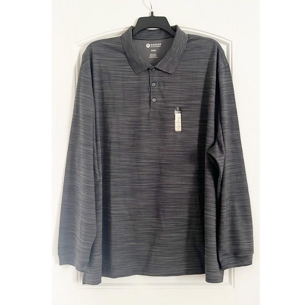 Haggar Polo Long Sleeve Shirt in Grey Heather, Big & Tall Size 4X New w/Tag