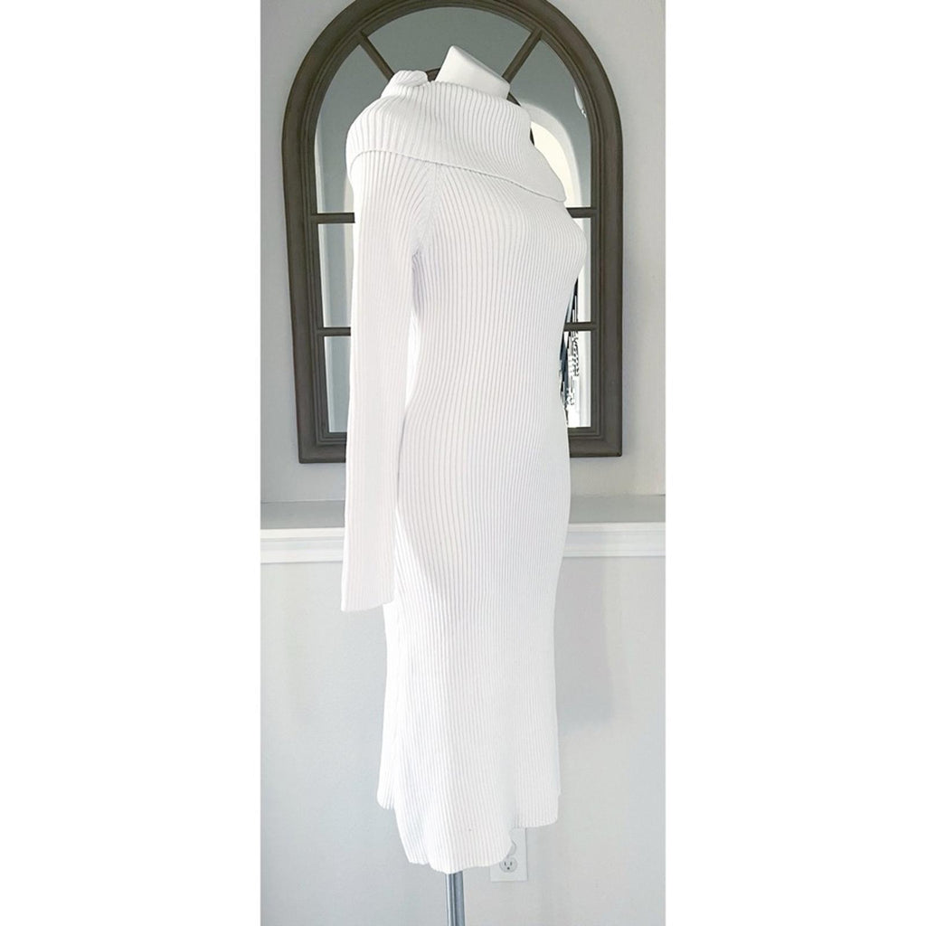 525 Off-the-Shoulder Ribbed Knit Sheath Dress in Bleach White Size XL NEW $148