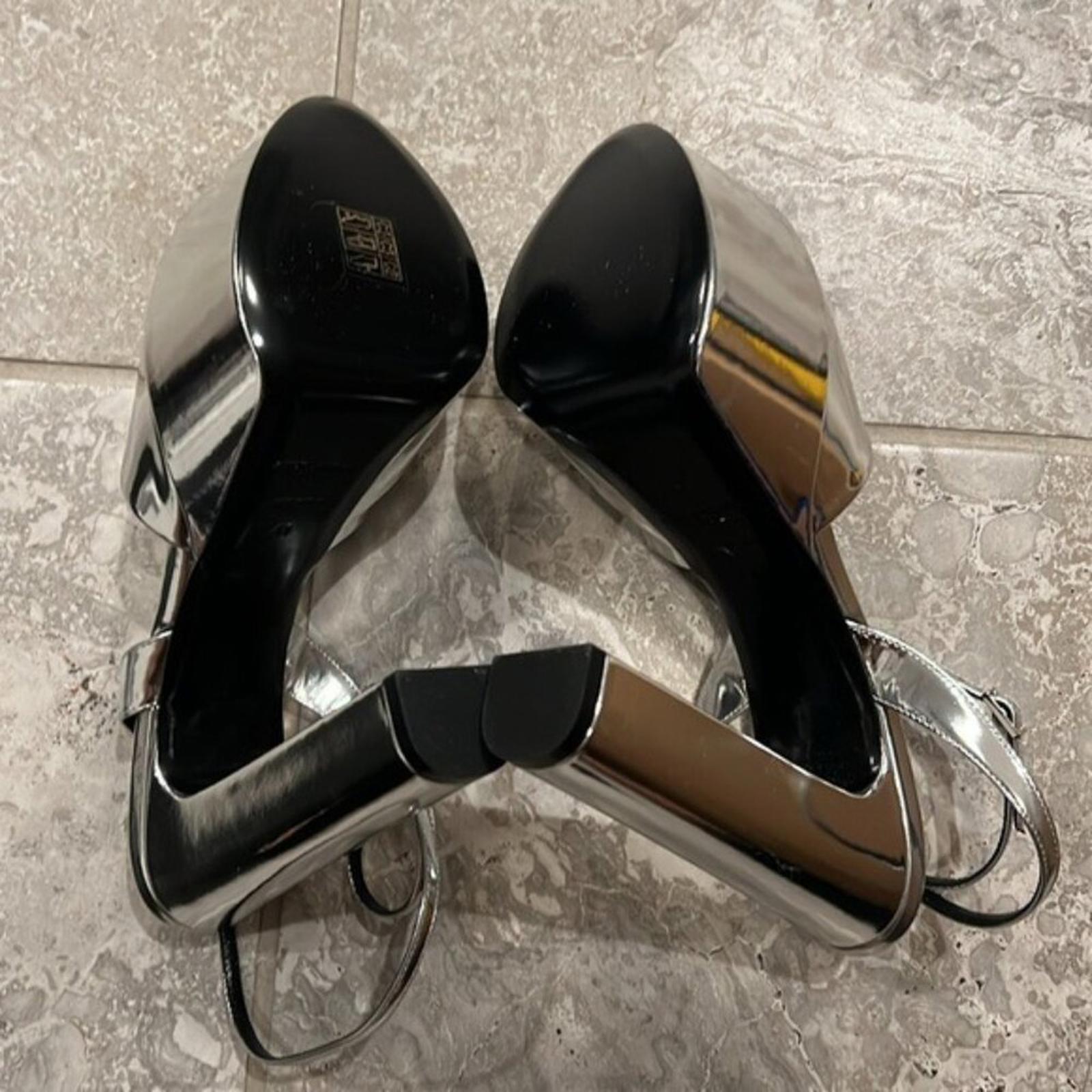 Saint Laurent Jodie Platform Sandals in Metallic Silver, Size 41 NEW +2 DustBags