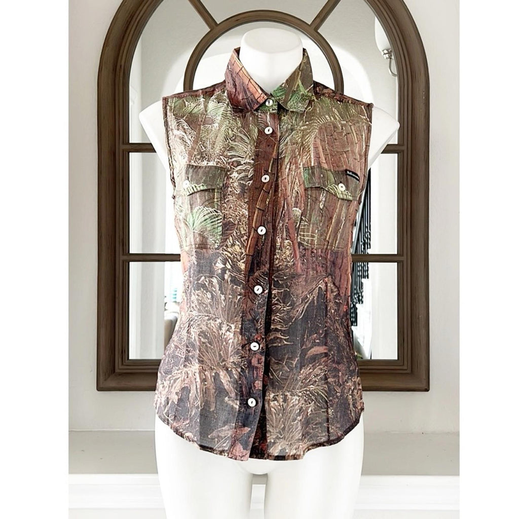 Dolce & Gabbana Camouflage Printed Sleeveless Button Up Blouse Size M EXCELLENT