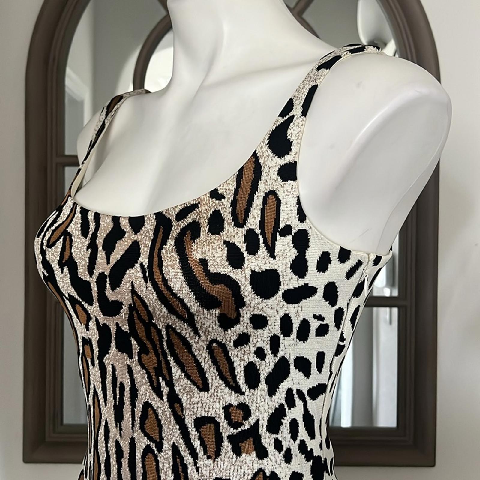 St. John Margay Animal Print Midi Dress in Brown Multi, Size 2 NEW w/Tag $1,295