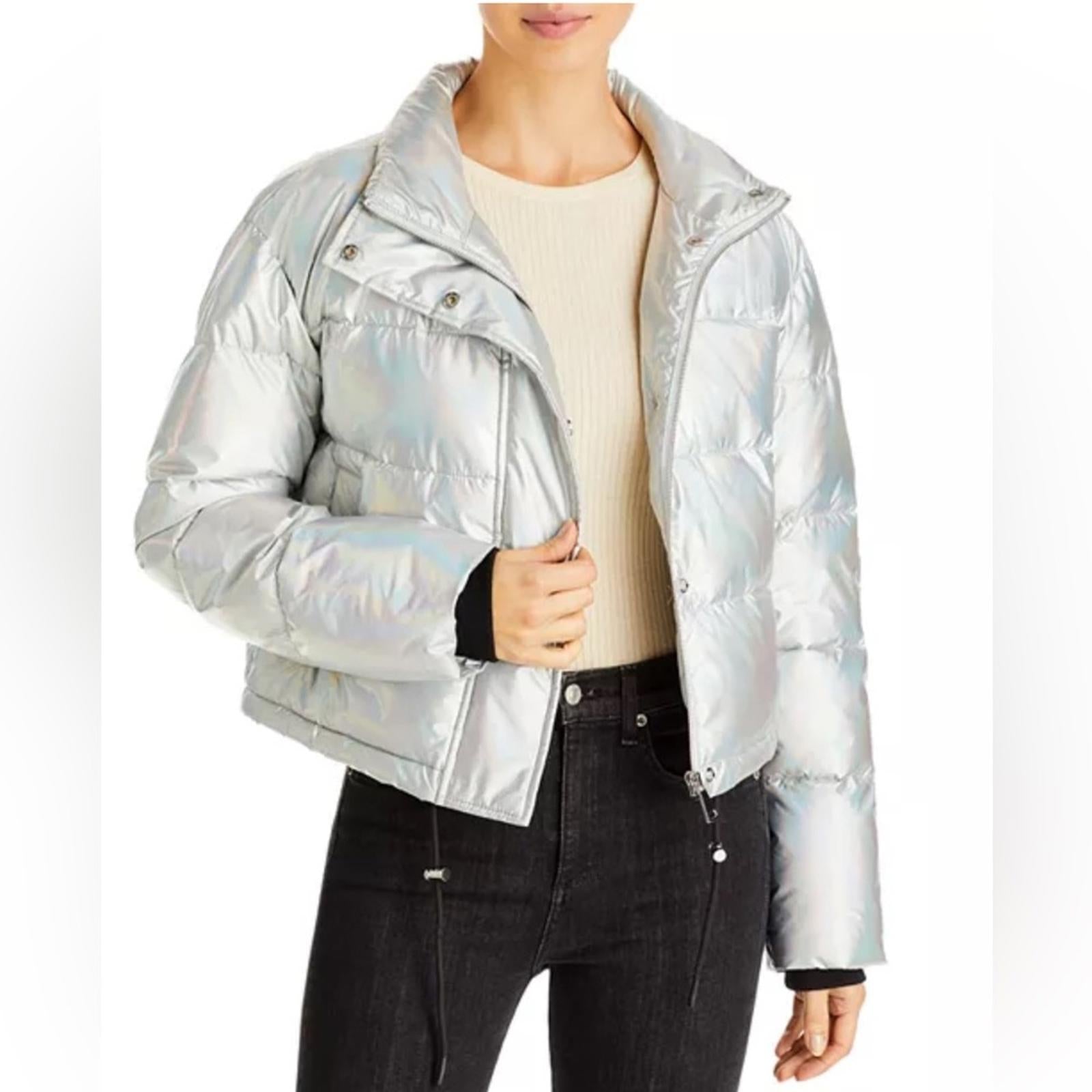 AQUA Iridescent Cropped Puffer Jacket, Omber Size XL New w/Tag $168