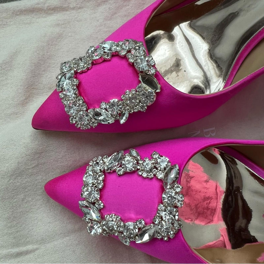 Badgley Mischka Cher Satin Brooch Embellished Pumps Pink, Size 7.5 New + DustBag