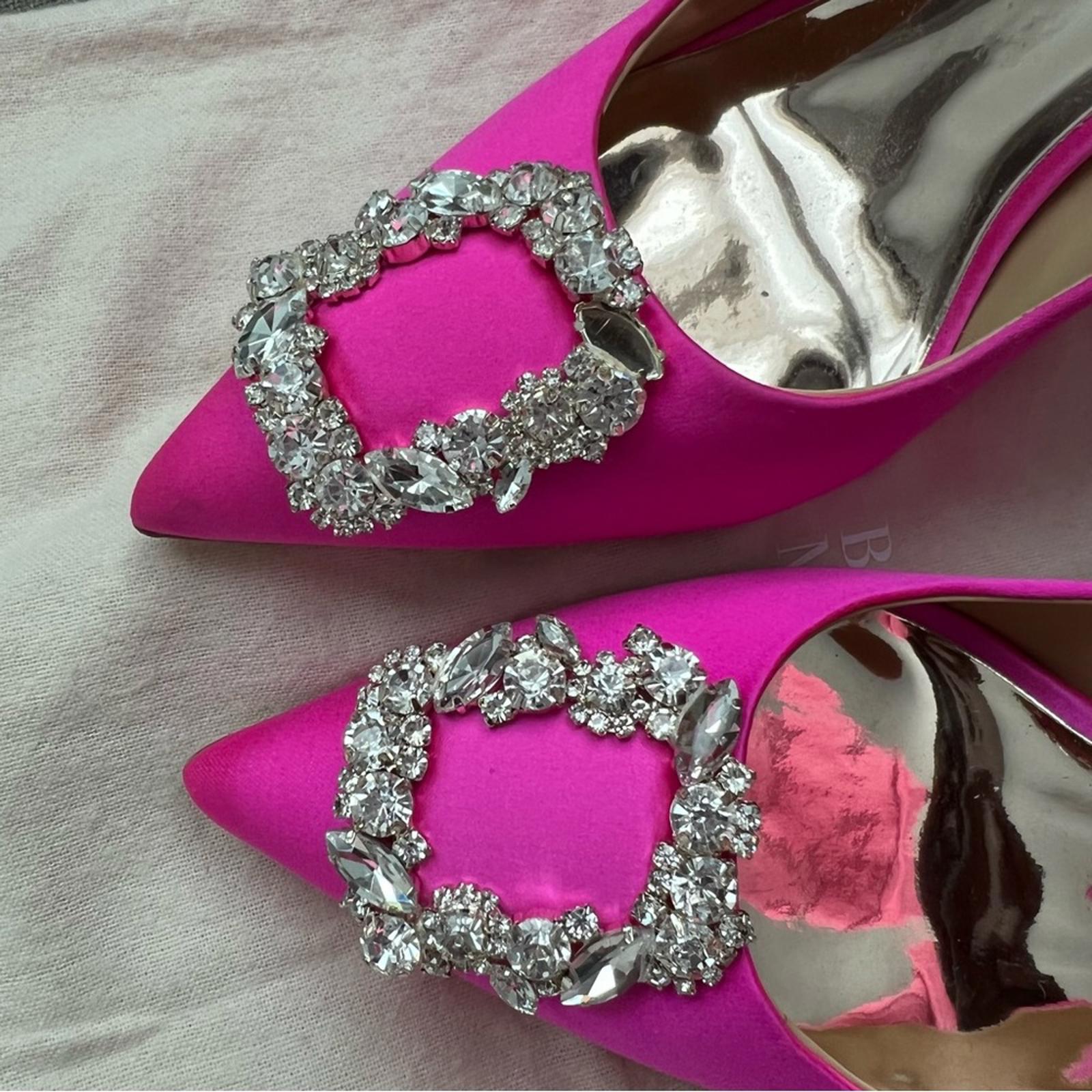 Badgley Mischka Cher Satin Brooch Embellished Pumps Pink, Size 7.5 New + DustBag