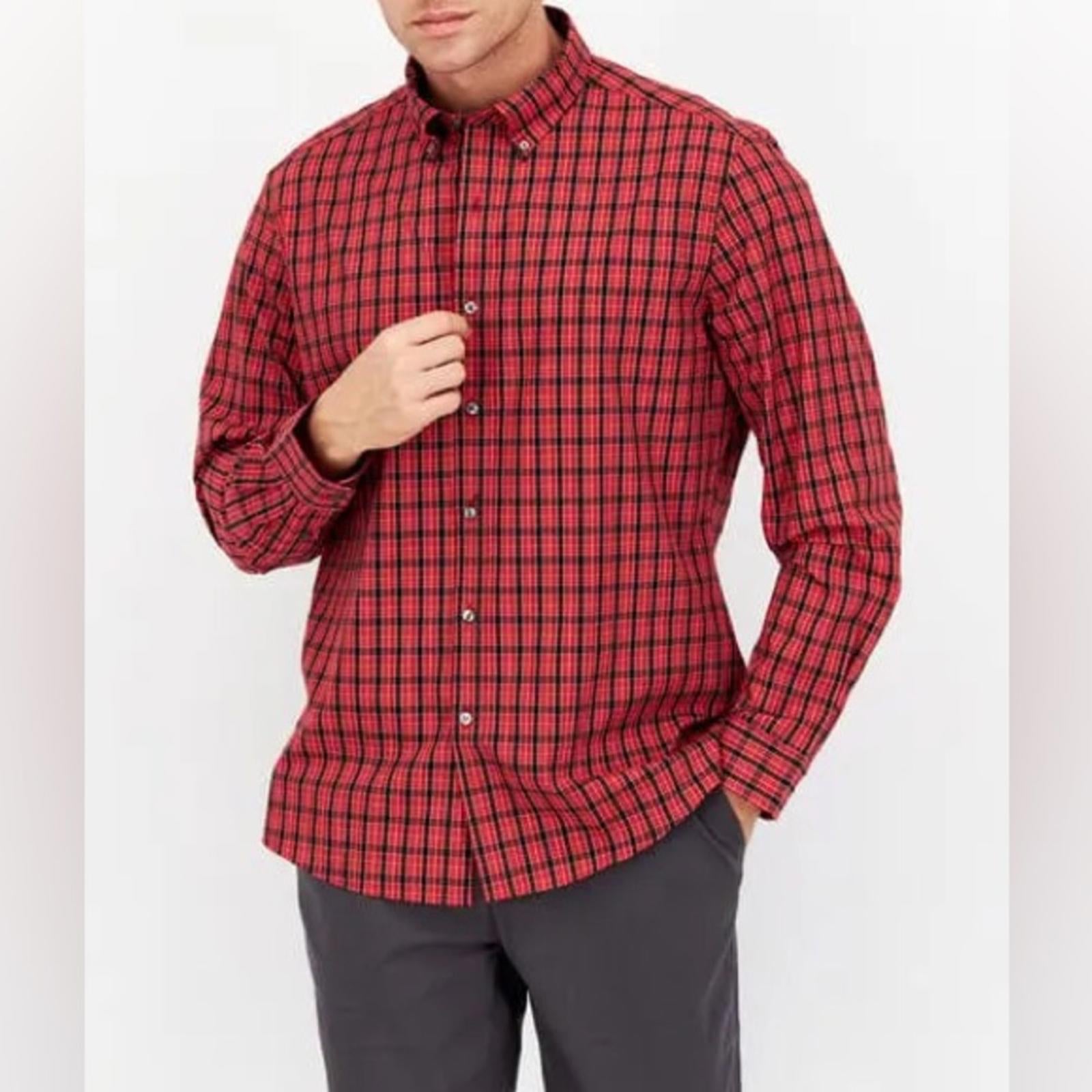 Club Room Men's Slim Fit Plaid Dress Shirt in Red/Black, NWT, Size S