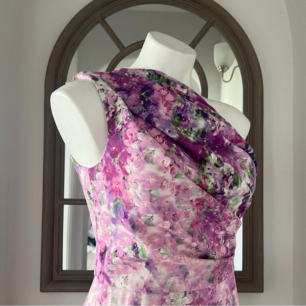 BADGLEY MISCHKA One-Shoulder Purple Orchid Gown, Size 4 Retail $990