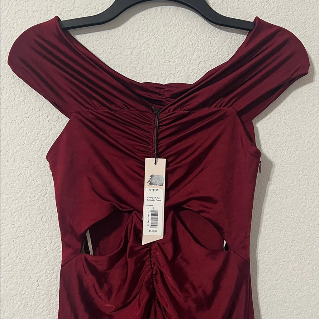 Et Ochs Everly Off-The-Shoulder Midi Dress in Crimson Red, NWT, Size 4