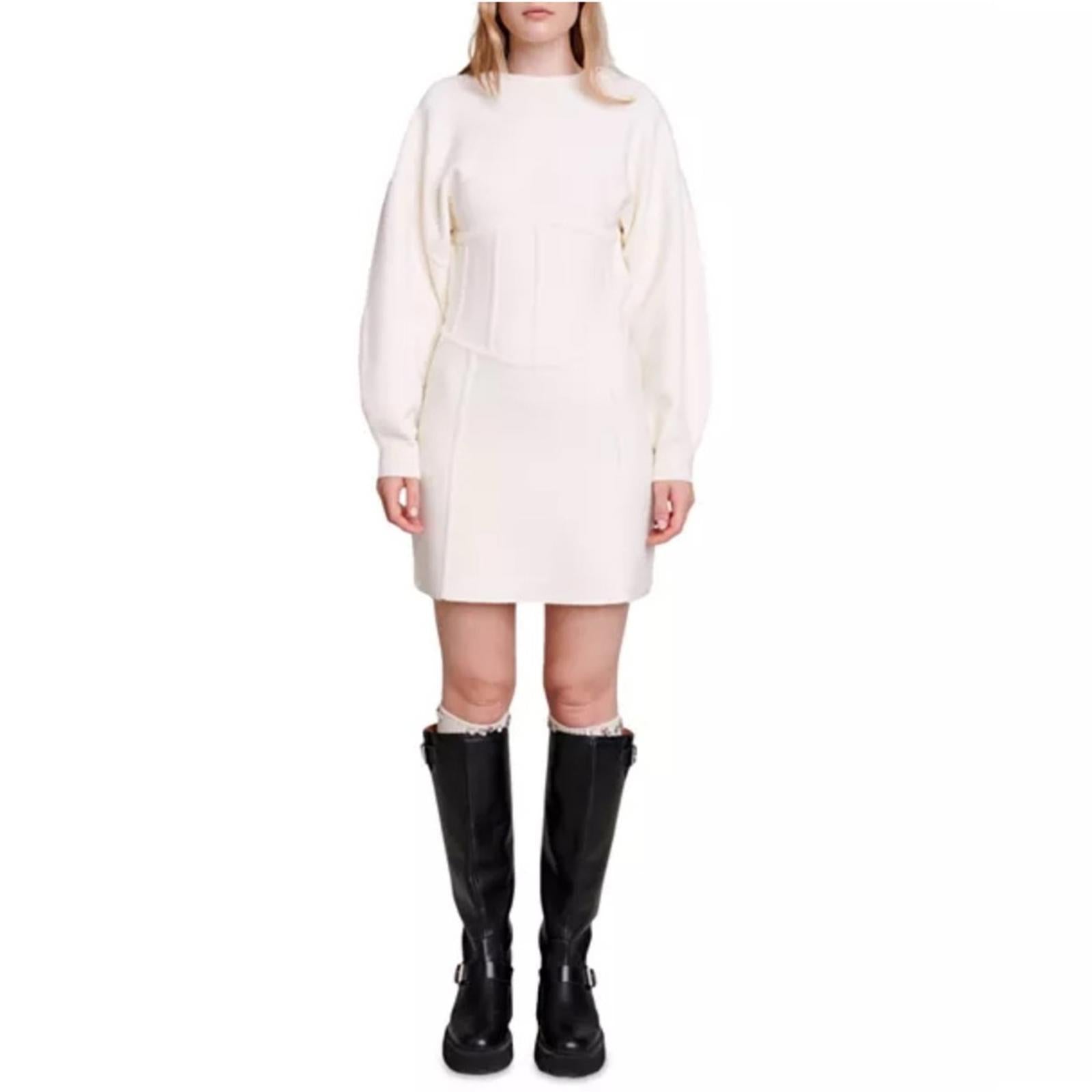 Maje Balloon Sleeve Sweater Dress in Ecru/Cream, Women’s Size EU36 NWT