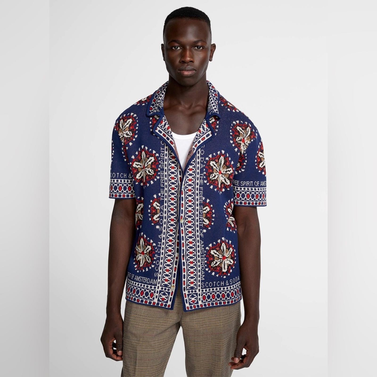 Scotch & Soda Jacquard Short-Sleeve Camp Shirt Textured Pattern Size L New w/Tag