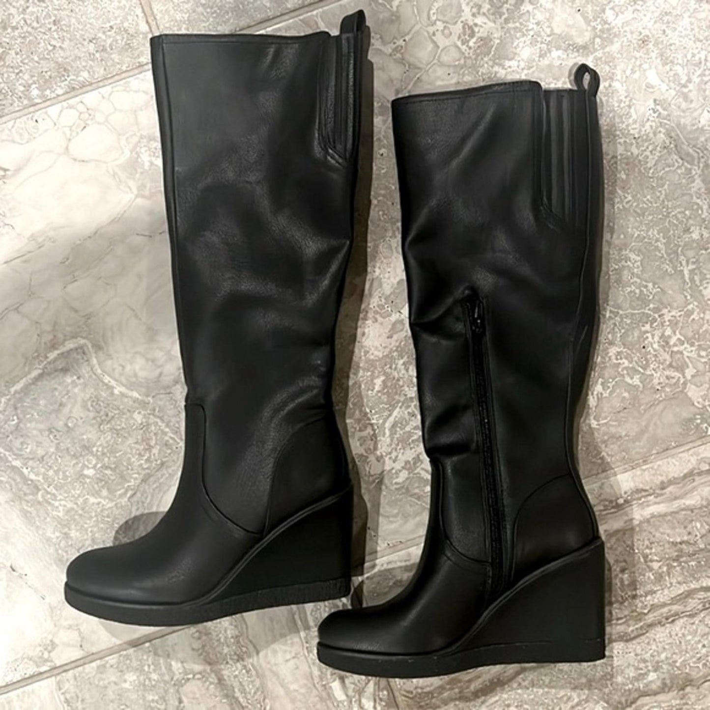 Zodiac Iggy Wedge Knee-High Boots in Black, Size 6.5 NEW w/o Box