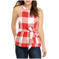Crown & Ivy Linen Sleeveless Tie Waist Peplum Button Back Top Size 12 New w/Tag
