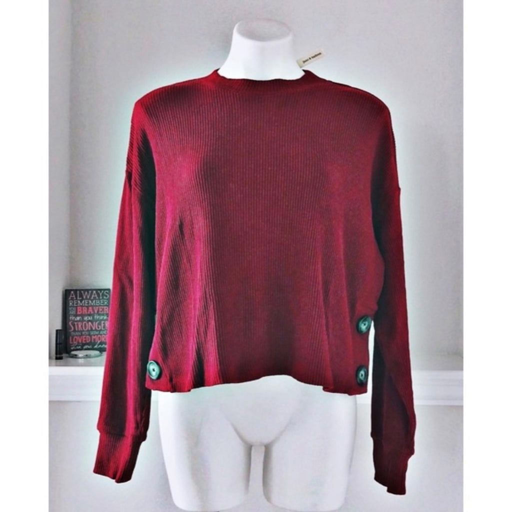 June & Hudson Mock Neck Cropped Sweater in Burgundy, Size XL New w/Tag