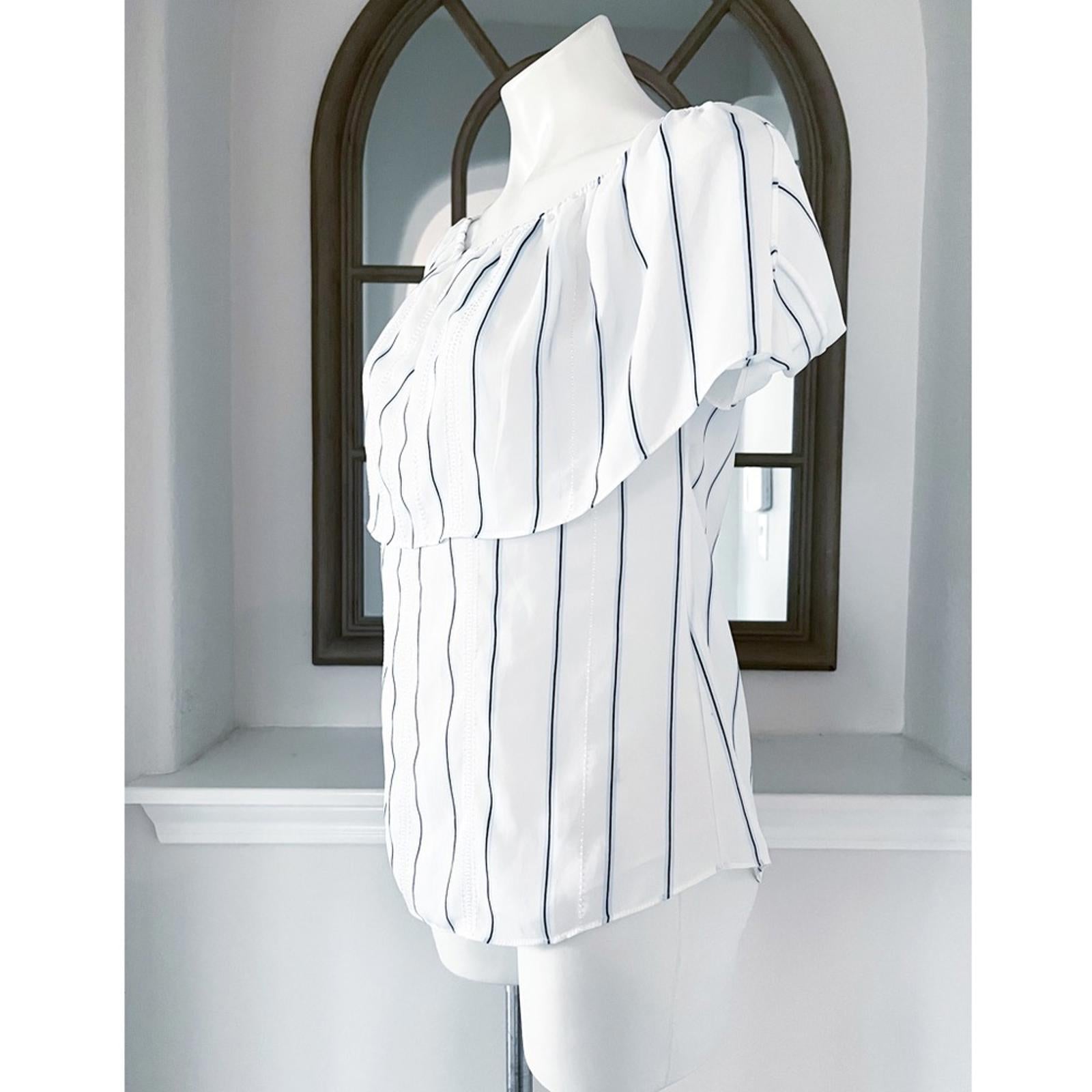 WHBM Off-The-Shoulder Stripe Blouse, White Blue Size XS Retail $99