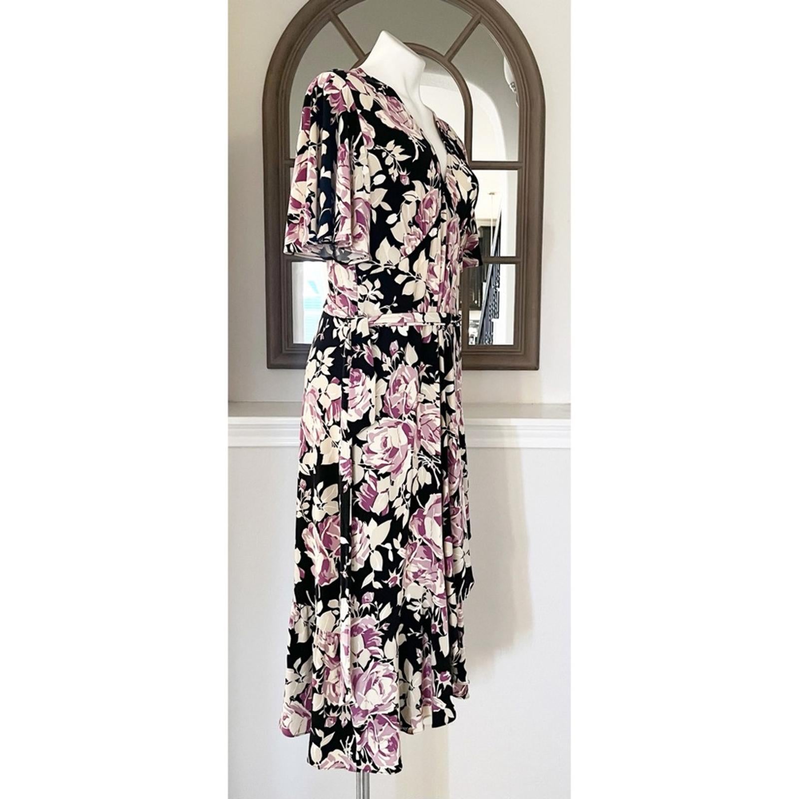 NEW Lauren Ralph Lauren Floral Belted Jersey Dress Size 16 EXCELLENT Retail $338