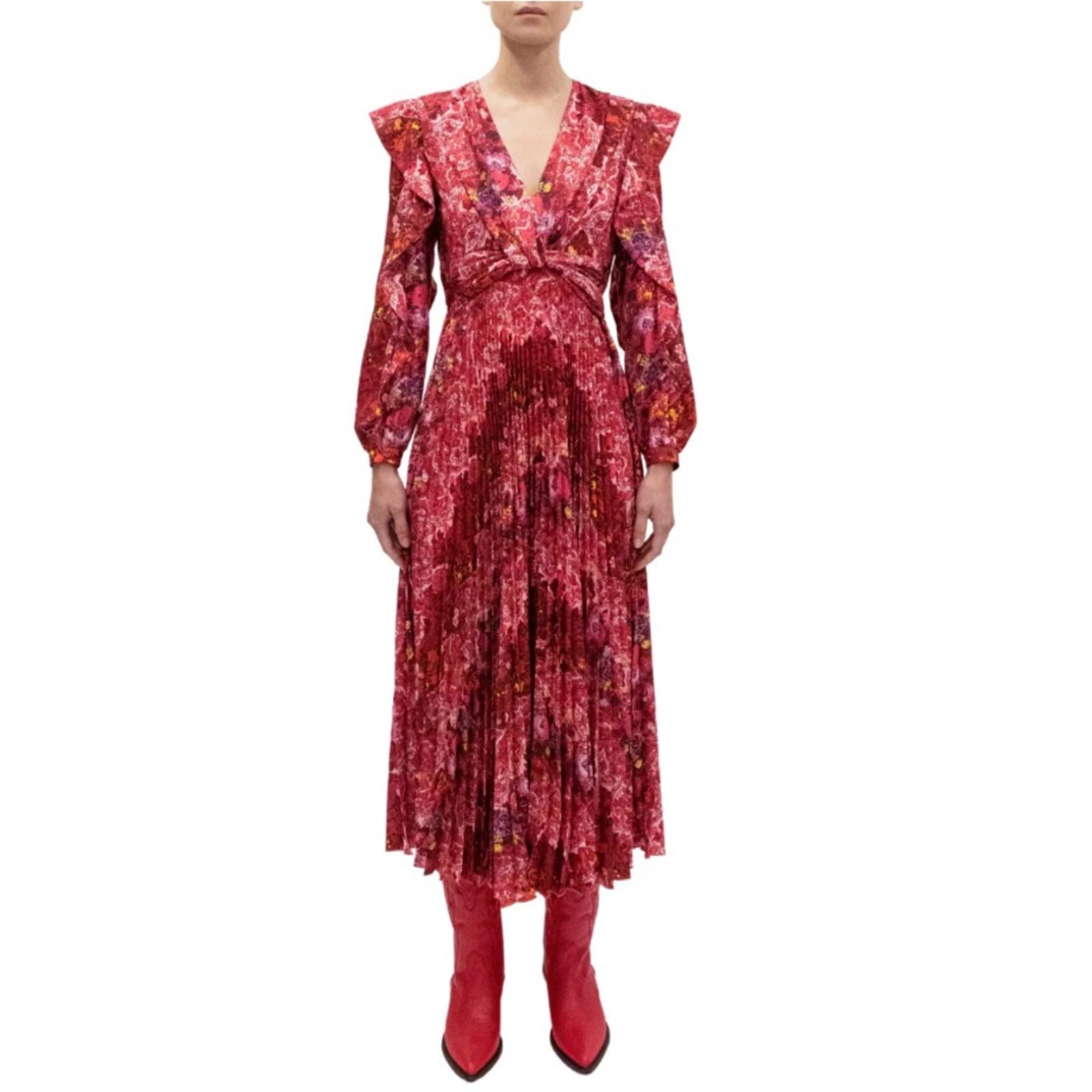 Derek Lam 10 Crosby Chrishelle Pleated Midi Dress, Red Size 0 New wTag SOLD OUT!