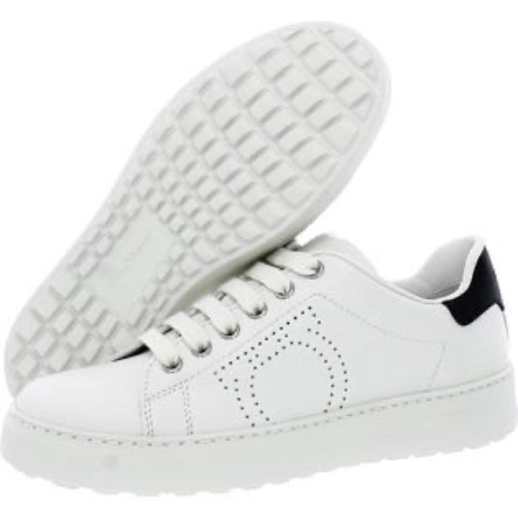 Ferragamo Pierre Low Top Sneakers in White Calf Leather, Size 41 New in Box
