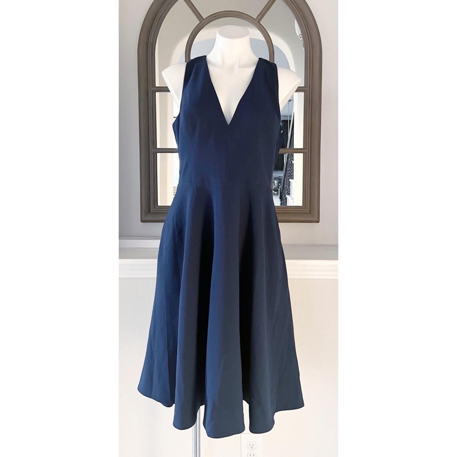 NEW Dress the Population Catalina Plunging V-Neck Dress, Midnight Blue Size L