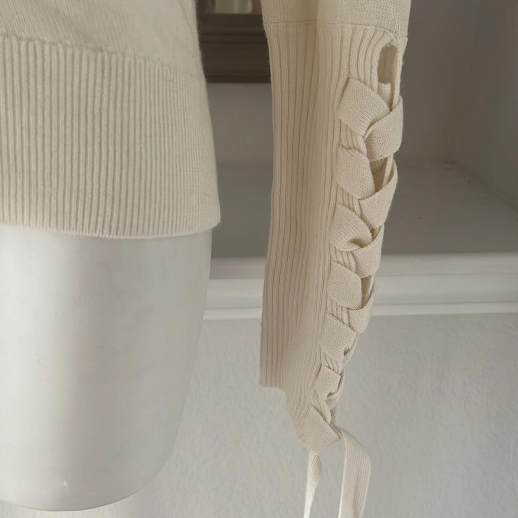 Ramy Brook Walt Turtle Neck Long Lace-up Sleeve Top In Cream, Size S New w/Tag