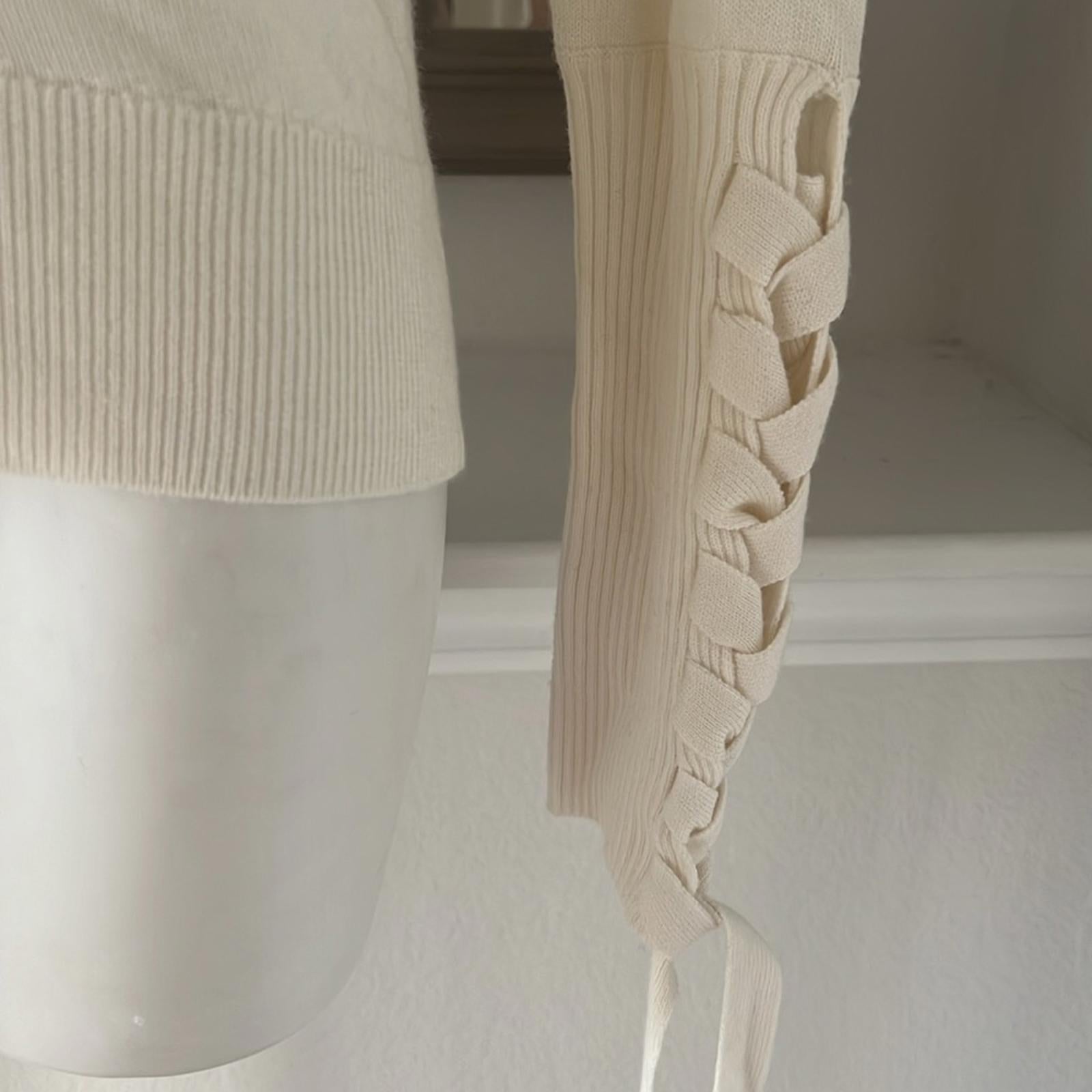 Ramy Brook Walt Turtle Neck Long Lace-up Sleeve Top In Cream, Size S New w/Tag