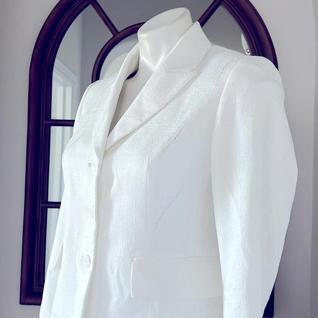 KASPER Three-Button Peak Lapel Jacket in White, Petite Size 2 New w/Tag $129