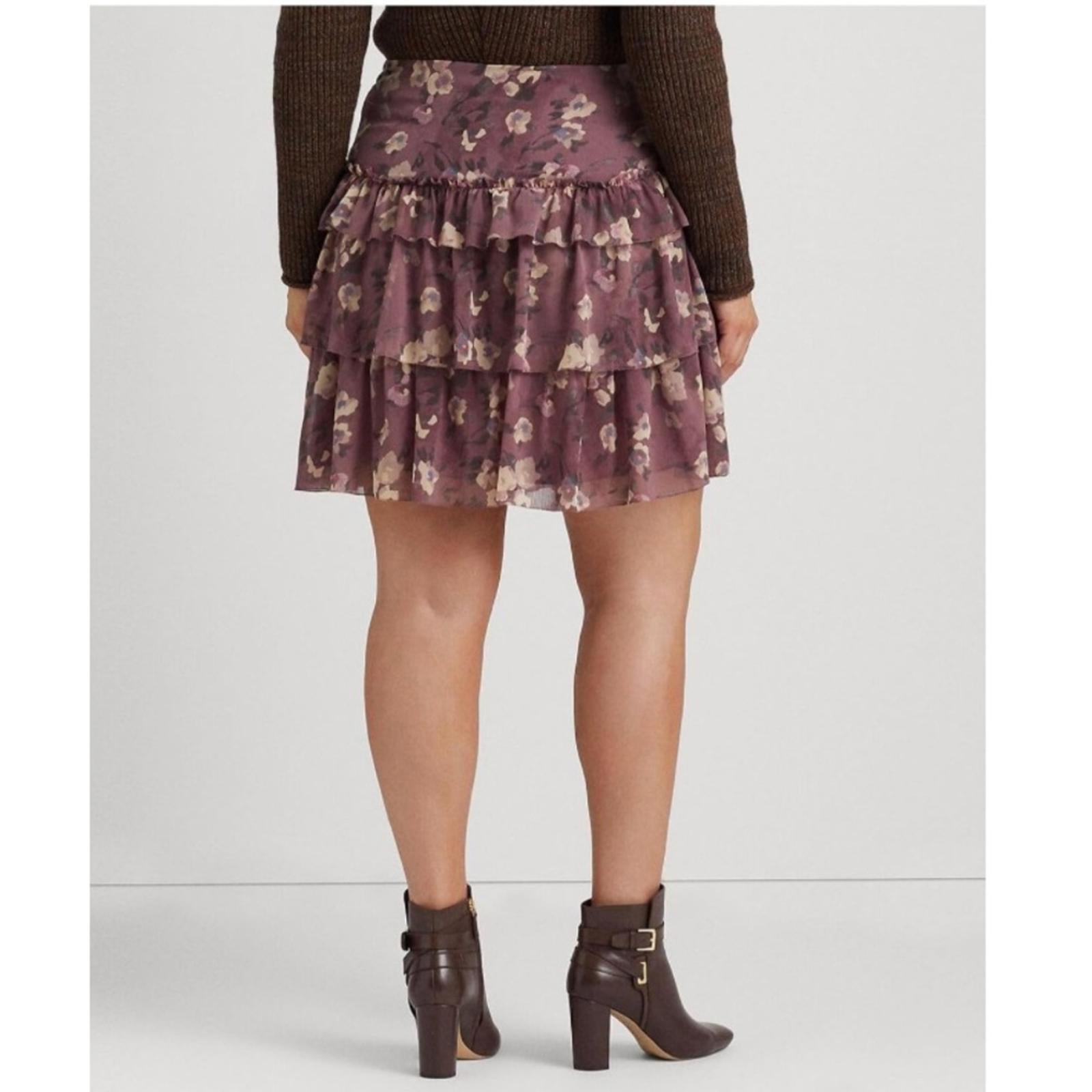 Lauren Ralph Lauren Floral Crinkle Georgette Mini Skirt in Purple Size 14 NWT