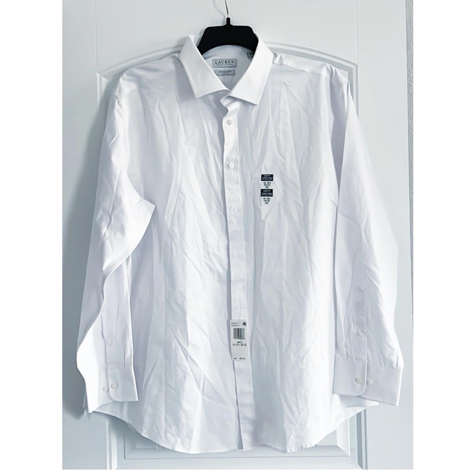 Lauren Ralph Lauren Stretch Slim Fit Dress Shirts in White, 18-18.5 (34/35) 2XL