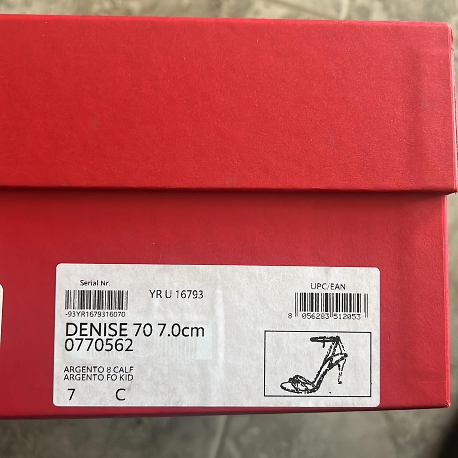 Ferragamo Denise Sandals 70mm in Silver, Size 7 NEW in Box