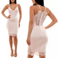 Bebe Lace Inset Sleeveless Eyelash Hem Bodycon Dress in Blush Pink, Size XL NWT