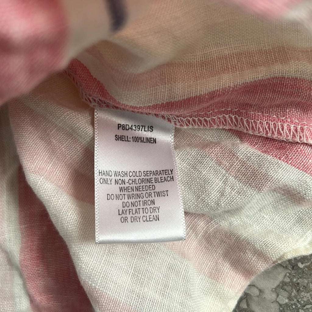 Parker 100% Linen Striped Scotlyn Off-the-Shoulder Top, Pink/White Size S Retail